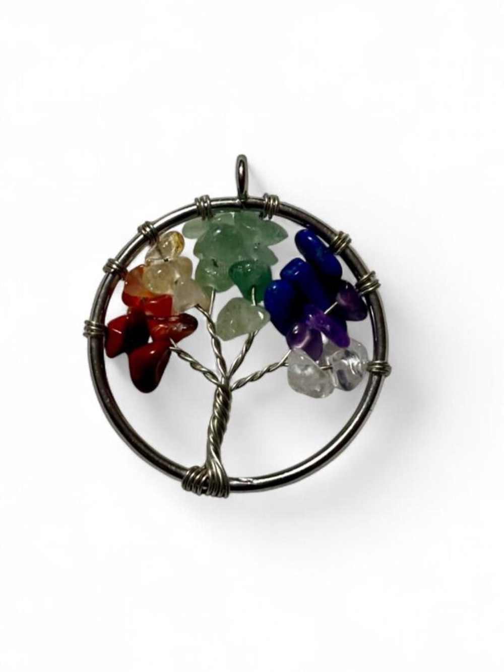 Tree of Life Rainbow Gemstone Wire Wrapped Pendant Charm Crystal Jewelry